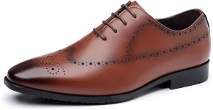 Men's Leather Brogues Formal Business Oxford Shoes, Classic Lace up Pointed Toe Formal Business Wedding Tuxedo Derby Shoes