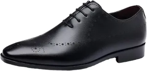 Men's Leather Brogues Formal Business Oxford Shoes, Classic Lace up Pointed Toe Formal Business Wedding Tuxedo Derby Shoes