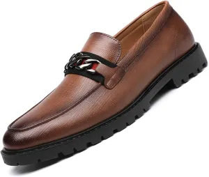Men's Leather Buckle Formal Loafers Vintage Pointed Toe Slip-On Oxford Formal Shoes
