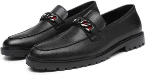 Men's Leather Buckle Formal Loafers Vintage Pointed Toe Slip-On Oxford Formal Shoes