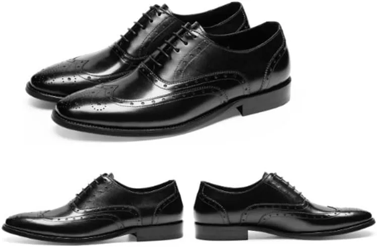 Men's Leather Shoes Dress Wedding Shoes Business Formal Lace-Up Square Toe Shoes Comfortable Breathable Rubber Sole Brogue Design Polished Finish