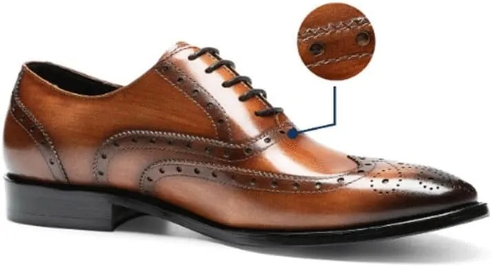 Men's Leather Shoes Dress Wedding Shoes Business Formal Lace-Up Square Toe Shoes Comfortable Breathable Rubber Sole Brogue Design Polished Finish