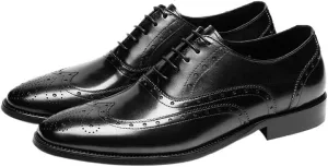 Men's Leather Shoes Dress Wedding Shoes Business Formal Lace-Up Square Toe Shoes Comfortable Breathable Rubber Sole Brogue Design Polished Finish