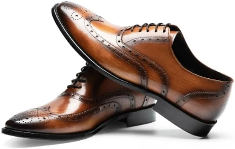 Men's Leather Shoes Dress Wedding Shoes Business Formal Lace-Up Square Toe Shoes Comfortable Breathable Rubber Sole Brogue Design Polished Finish