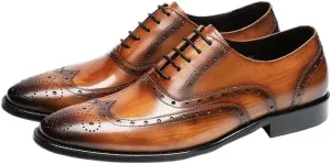 Men's Leather Shoes Dress Wedding Shoes Business Formal Lace-Up Square Toe Shoes Comfortable Breathable Rubber Sole Brogue Design Polished Finish