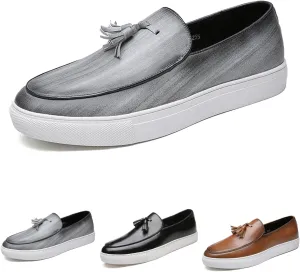 Men's Polished Leather Slip-On Casual Loafers with Tassel Fashion Round Toe Comfort Non-Slip Thick Sole Business Dress Flat Penny Loafer for Work Driving