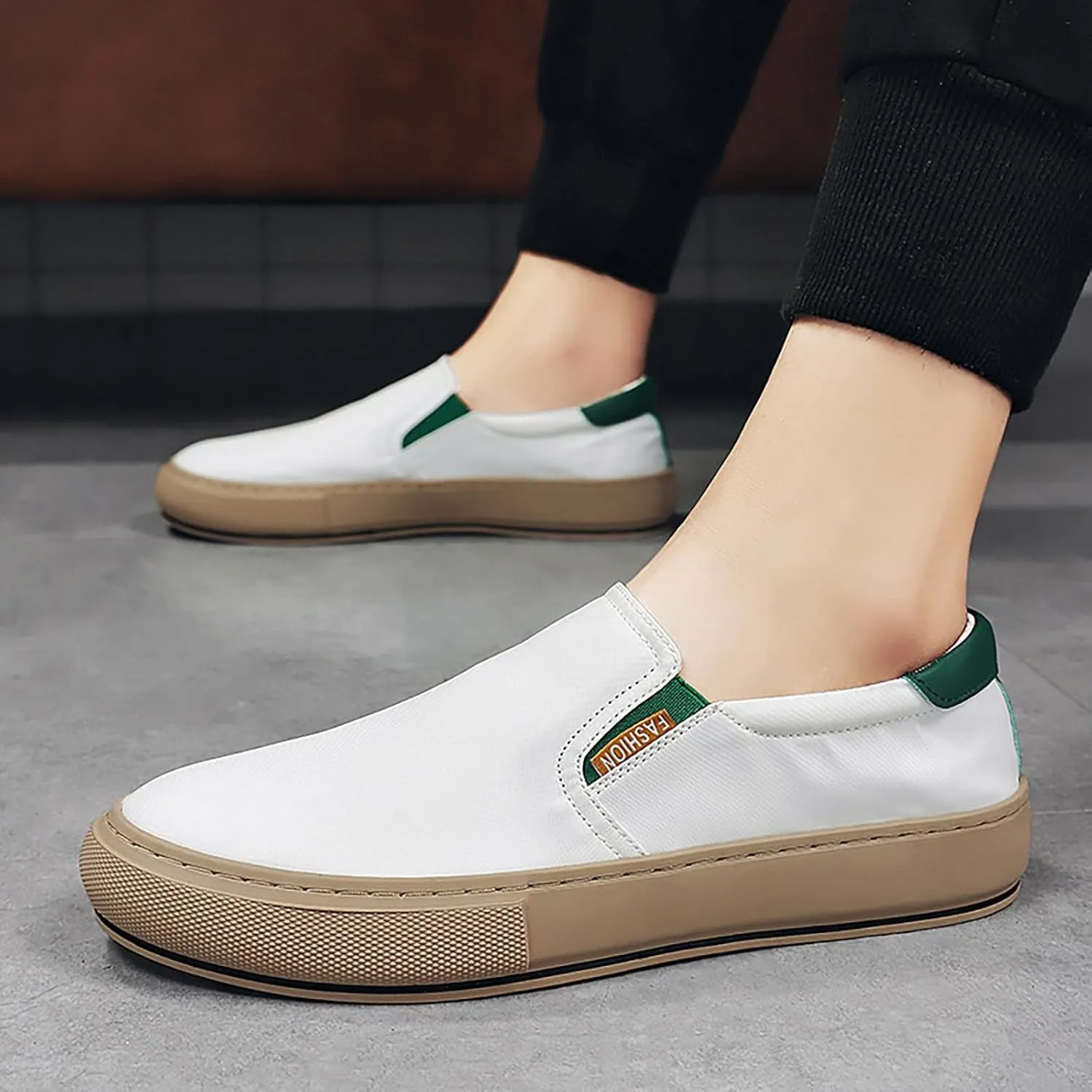 Men's Reathable Stretch Canvas Shoes Lightweight Breathable Slip on Running Shoe Business Casual Versatile Shoes