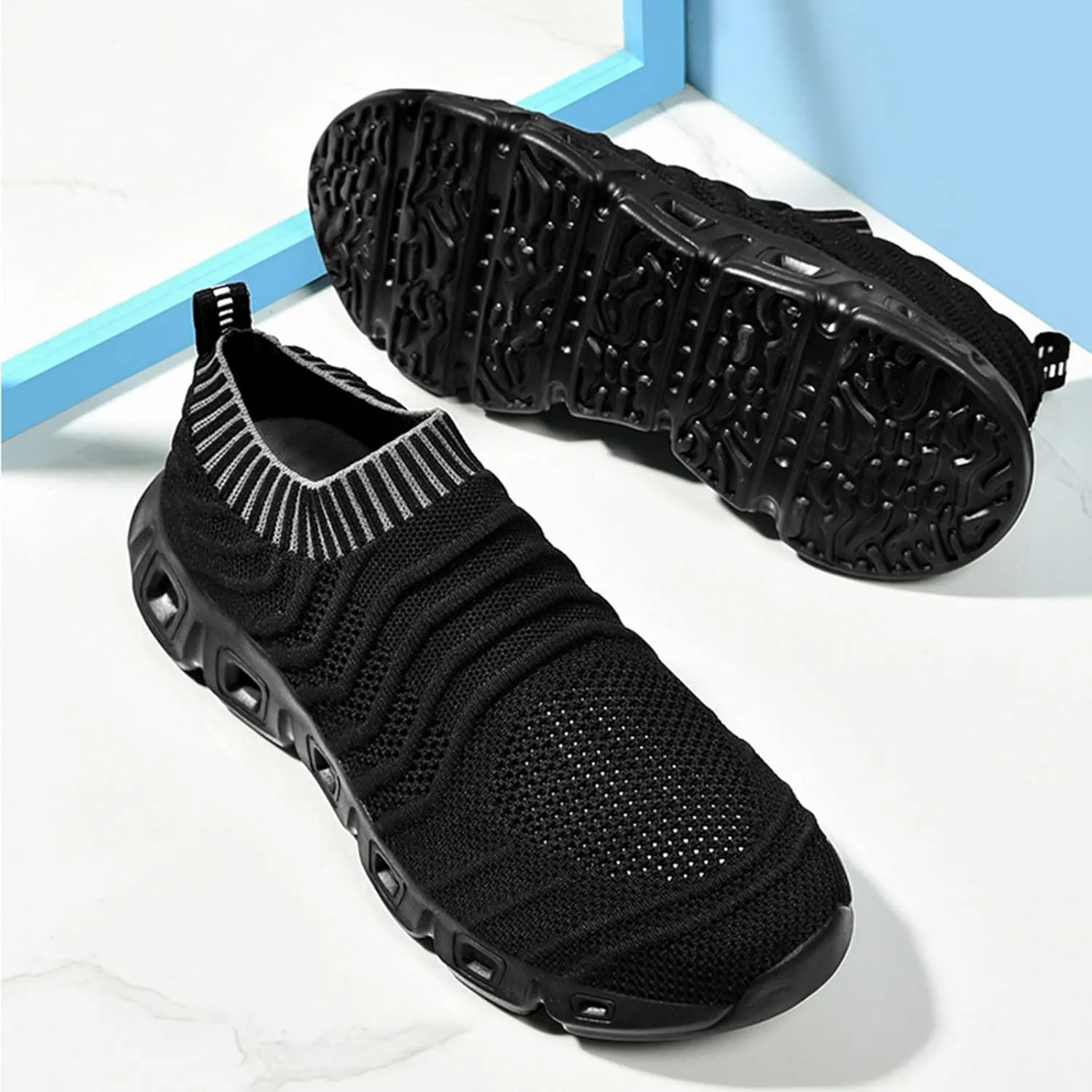 Men's Reathable Stretch Canvas Shoes Lightweight Sport Gym Jogging Walking Sneaker Soft Flat Soled Elderly Shoes