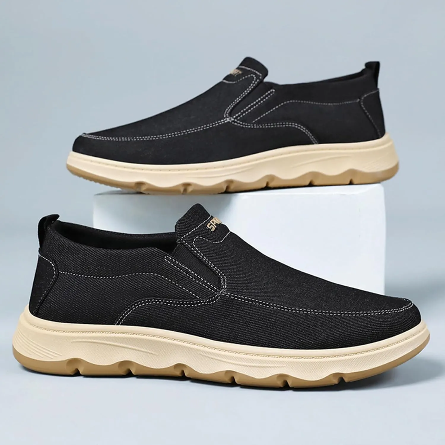 Men's Slip-On Canvas Walking Loafers,Comfortable Non Slip Orthopedic Flat Sneakers Outdoor Lightweight Casual Working Driving Boat Shoes