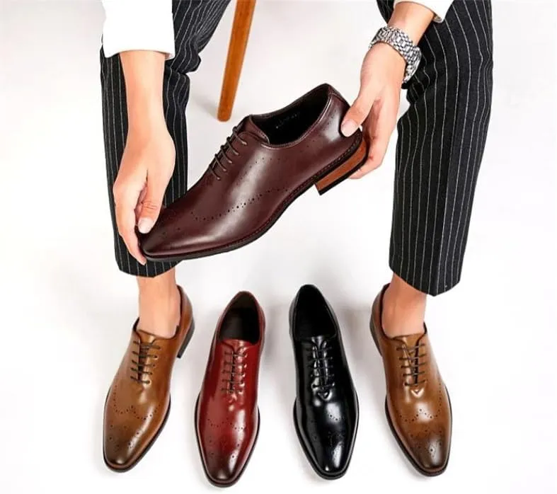 Men's Spring Office Derby Shoes Breathable Business Oxford Single Shoes Handmade Polished Color Lacing Waxing Wedding Banquet