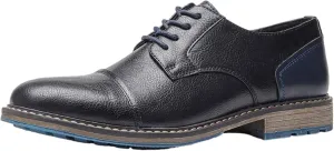 Men's Vintage Brush Color Faux Leather Business Dress Shoes Lace-up Pointed Toe Derbies