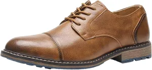 Men's Vintage Brush Color Faux Leather Business Dress Shoes Lace-up Pointed Toe Derbies