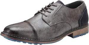 Men's Vintage Brush Color Faux Leather Business Dress Shoes Lace-up Pointed Toe Derbies