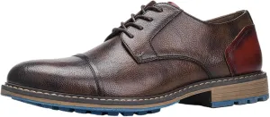 Men's Vintage Brush Color Faux Leather Business Dress Shoes Lace-up Pointed Toe Derbies