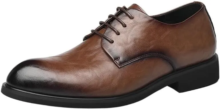 Men's Wingtip Oxford Business Shoes - Polished Leather Dress Shoes with Flexible Rubber Sole for Professional Settings & Formal Gatherings
