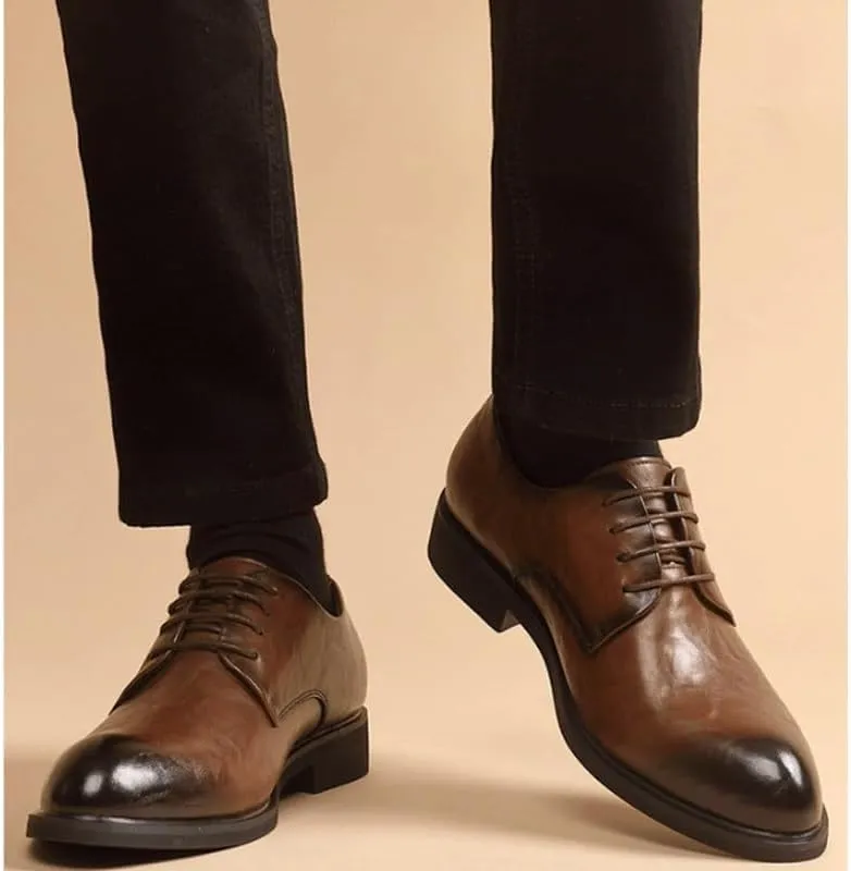 Men's Wingtip Oxford Business Shoes - Polished Leather Dress Shoes with Flexible Rubber Sole for Professional Settings & Formal Gatherings