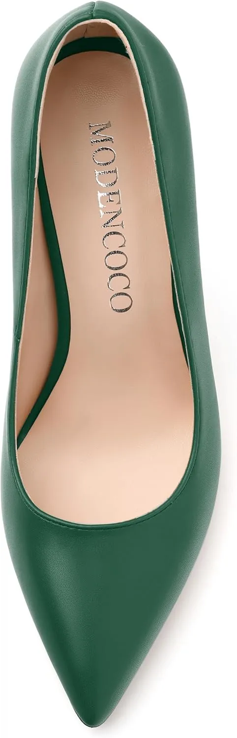 MODENCOCO Women's High Heel Pumps Elegant Stiletto Heels Sexy Closed Pointed Toe Heels Classic Comfortable Slip-On Dress Shoes for Party Wedding Prom Office 4 Inch