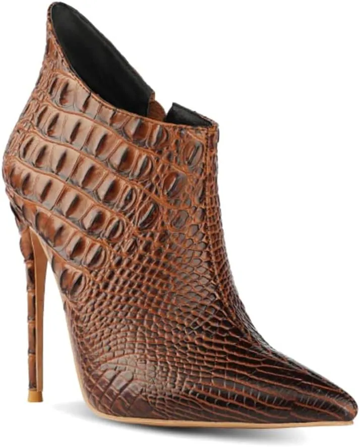 MOOMMO Vintage Pointed Toe Stiletto Heels Ankle Boots for Women Animal Print Side Zip 5 Inch High Heel Leopard Crocodile Boots Zipper Snakeskin Dress Boot Suede Booties Dressy Fashion Party 4-12 M US