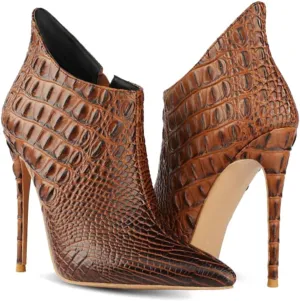 MOOMMO Vintage Pointed Toe Stiletto Heels Ankle Boots for Women Animal Print Side Zip 5 Inch High Heel Leopard Crocodile Boots Zipper Snakeskin Dress Boot Suede Booties Dressy Fashion Party 4-12 M US