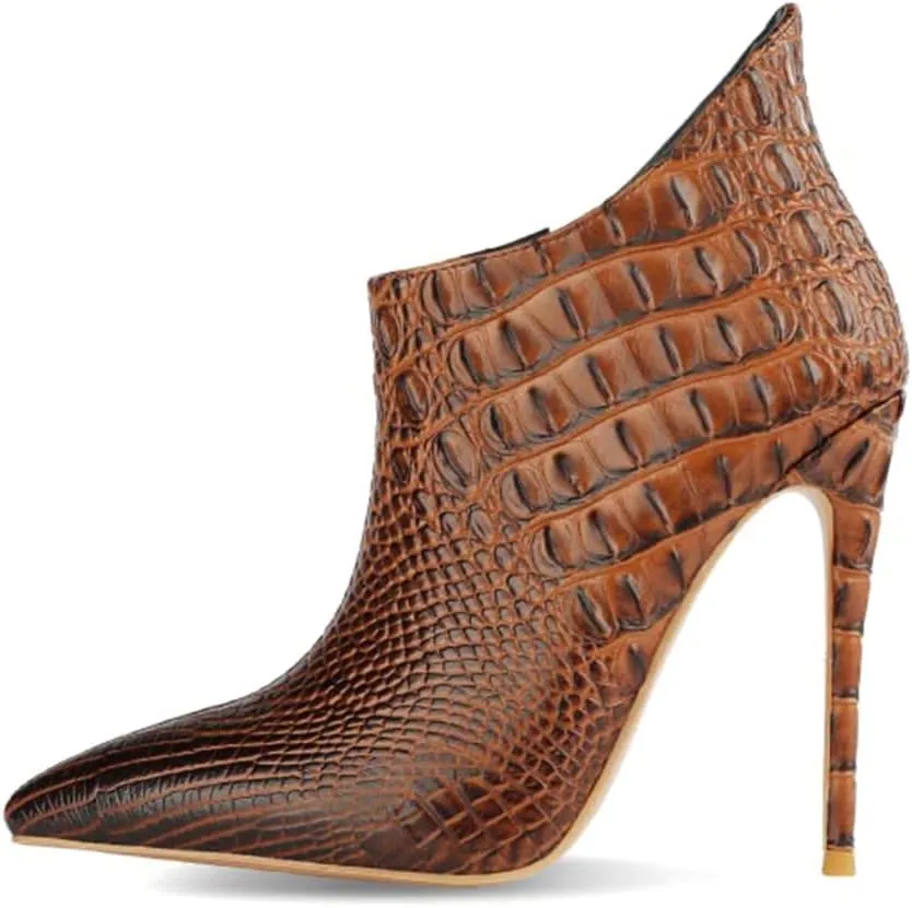 MOOMMO Vintage Pointed Toe Stiletto Heels Ankle Boots for Women Animal Print Side Zip 5 Inch High Heel Leopard Crocodile Boots Zipper Snakeskin Dress Boot Suede Booties Dressy Fashion Party 4-12 M US