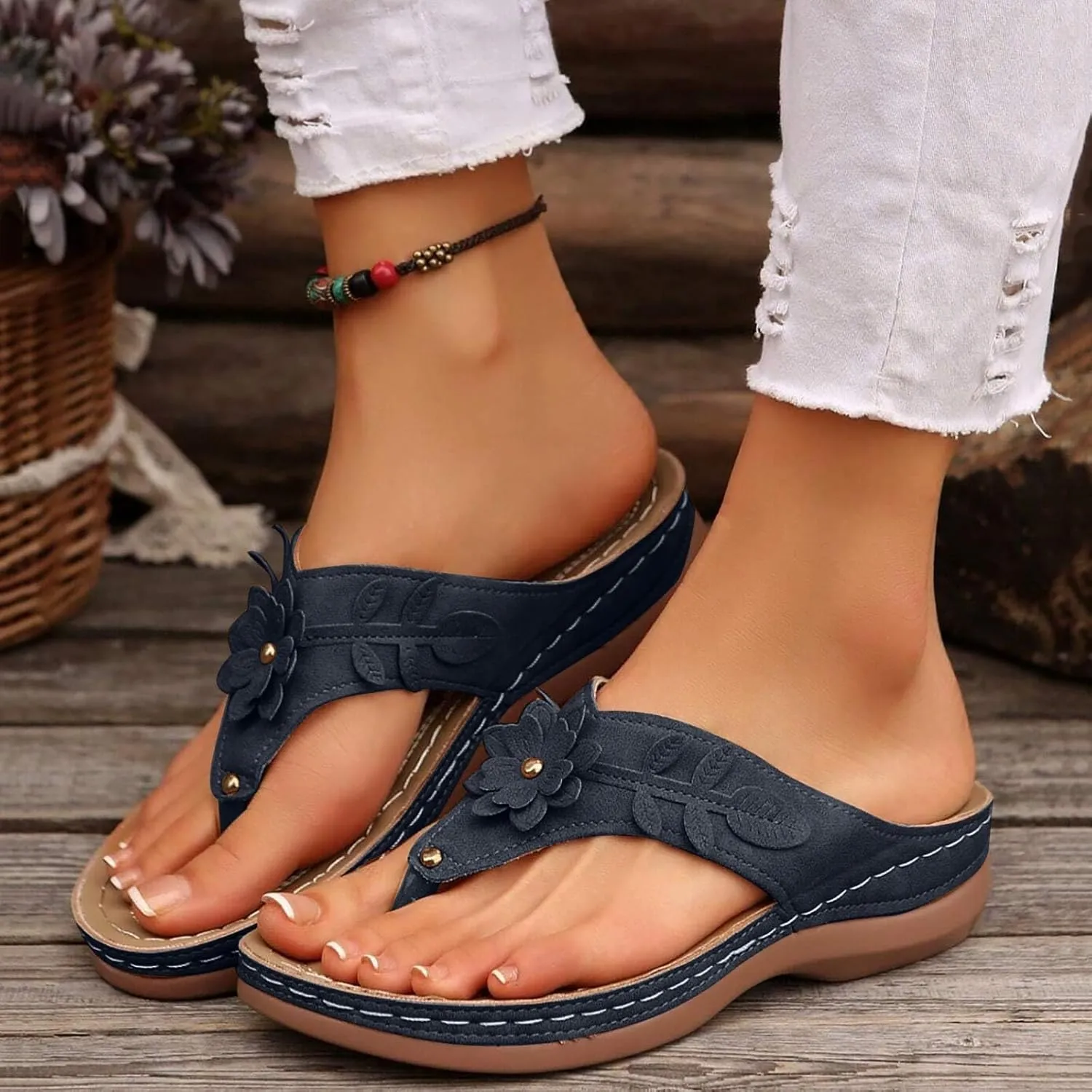Orthopedic Sandals for Women Arch Support Flip Flops Open Toe Slippers Platform Wedge Sandals Walking Shoes