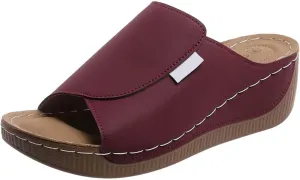 Orthopedic Sandals for Women Faux PU Leather Platform Wedges Shoes Comfort Soft Sole Slip On Casual Wedge Slides