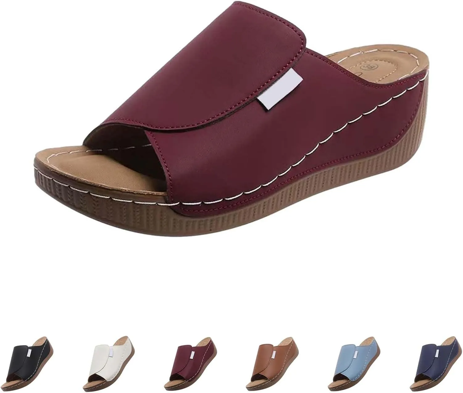 Orthopedic Sandals for Women Faux PU Leather Platform Wedges Shoes Comfort Soft Sole Slip On Casual Wedge Slides