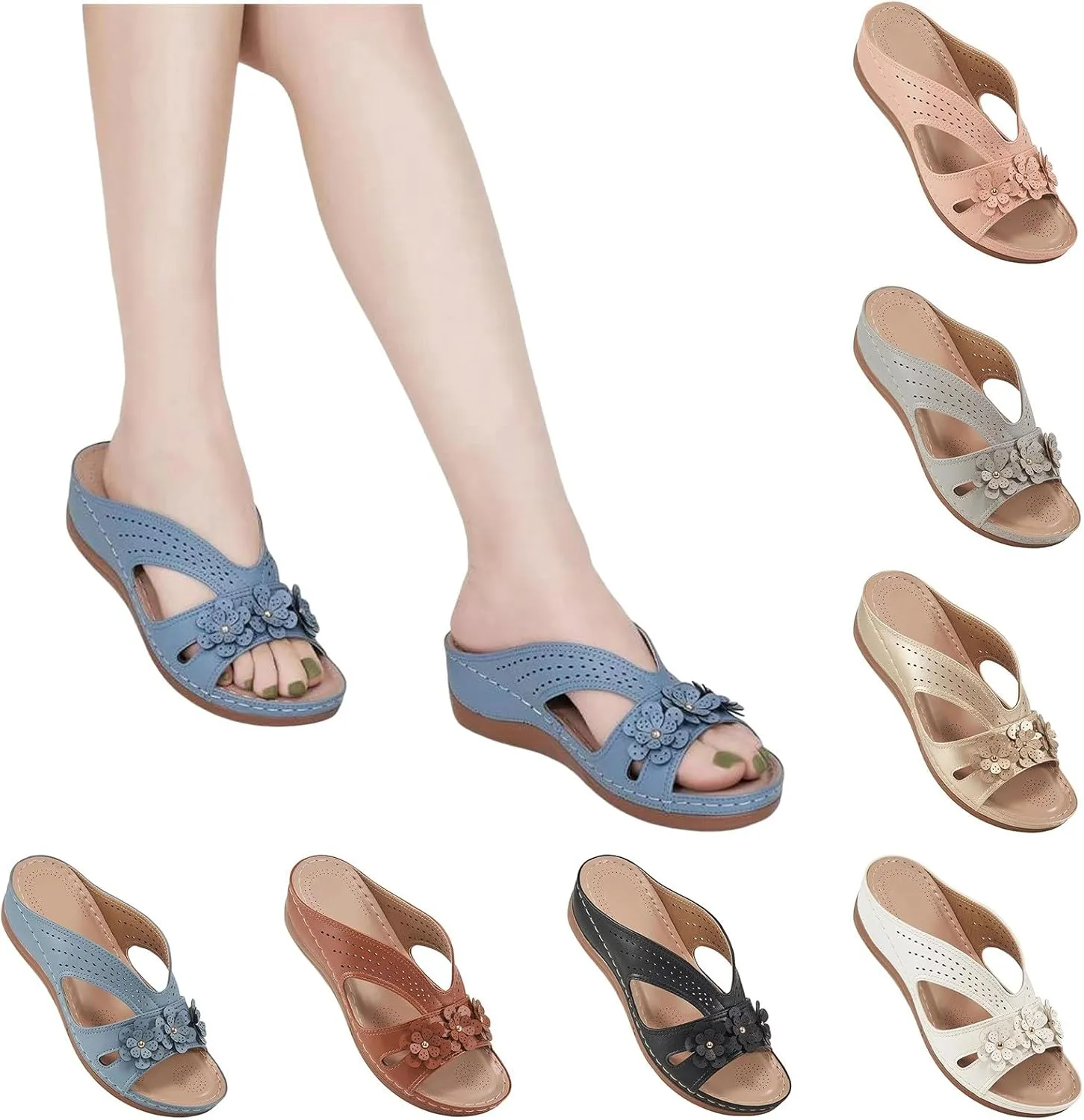 Orthopedic Sandals for Women: Slip On Dressy Summer Comfortable Slides Sandals Lightweight Memory Foam Wedge Platform Shoes