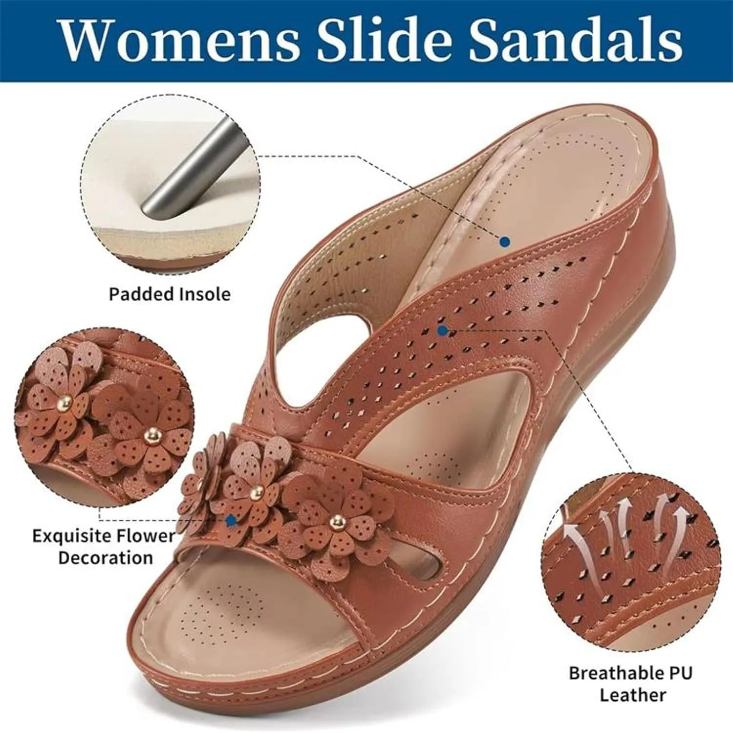 Orthopedic Sandals for Women: Slip On Dressy Summer Comfortable Slides Sandals Lightweight Memory Foam Wedge Platform Shoes
