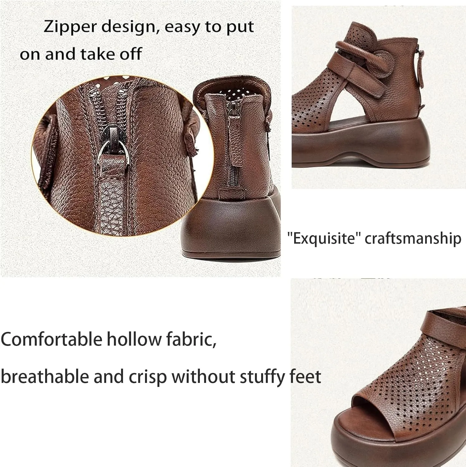 Orthopedic Sandals, Soft Sole Leather Orthopedic Shoes for Women, Walking Wedges Platform Sandal Arch Support Soft Sole Wide Width Adjustable Fish mouth hollow boots