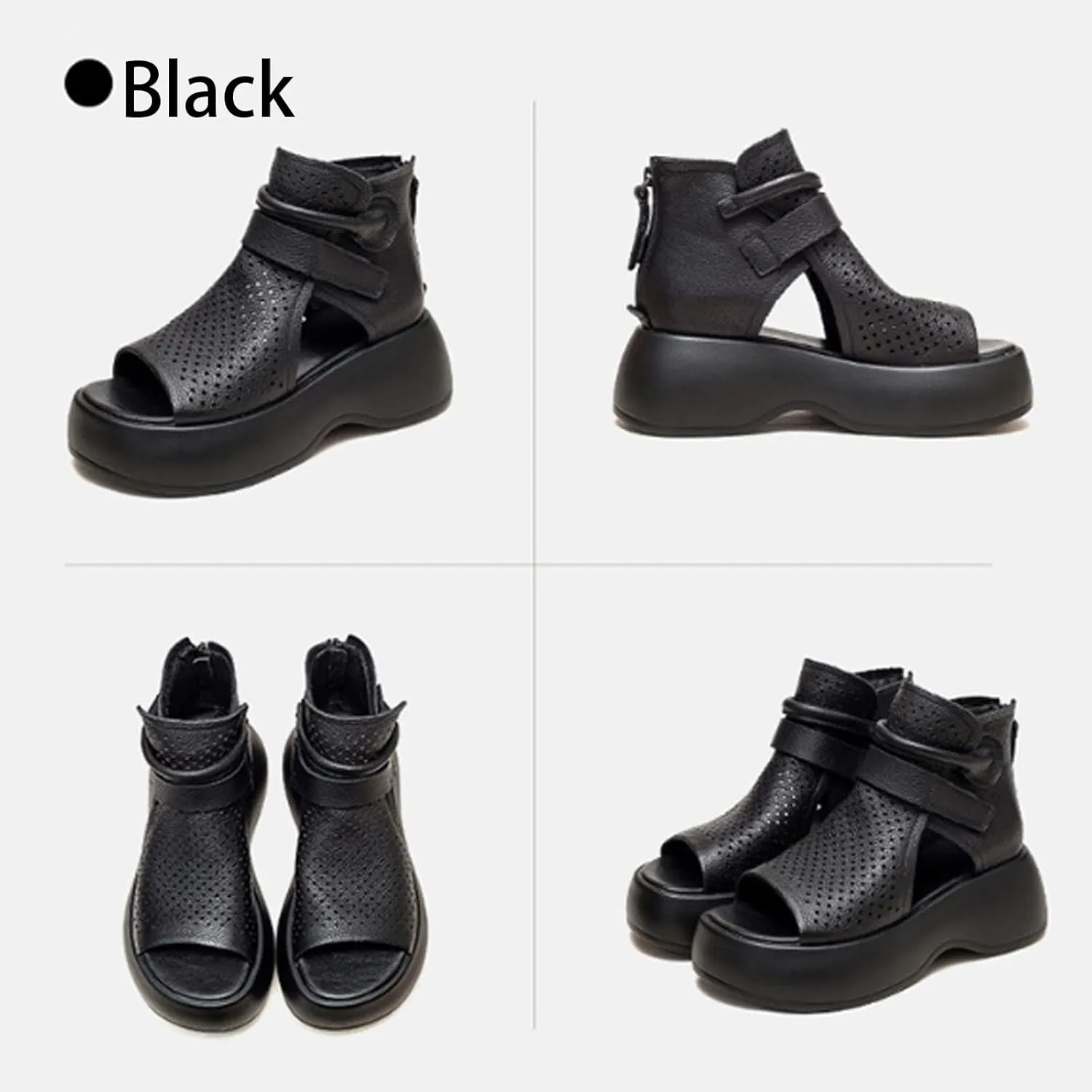 Orthopedic Sandals, Soft Sole Leather Orthopedic Shoes for Women, Walking Wedges Platform Sandal Arch Support Soft Sole Wide Width Adjustable Fish mouth hollow boots