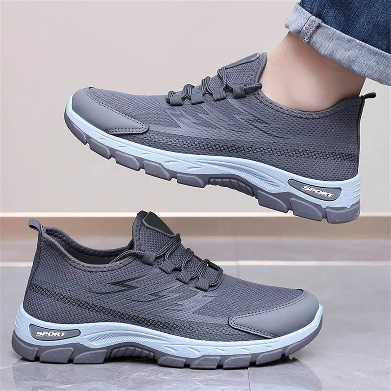 Orthopedic Sneakers for Men Mesh Breathable Fashion Lace Up Walking Running Shoes Comfortable Tennis Shoes Non Slip Lightweight Casual Mens Sneakers