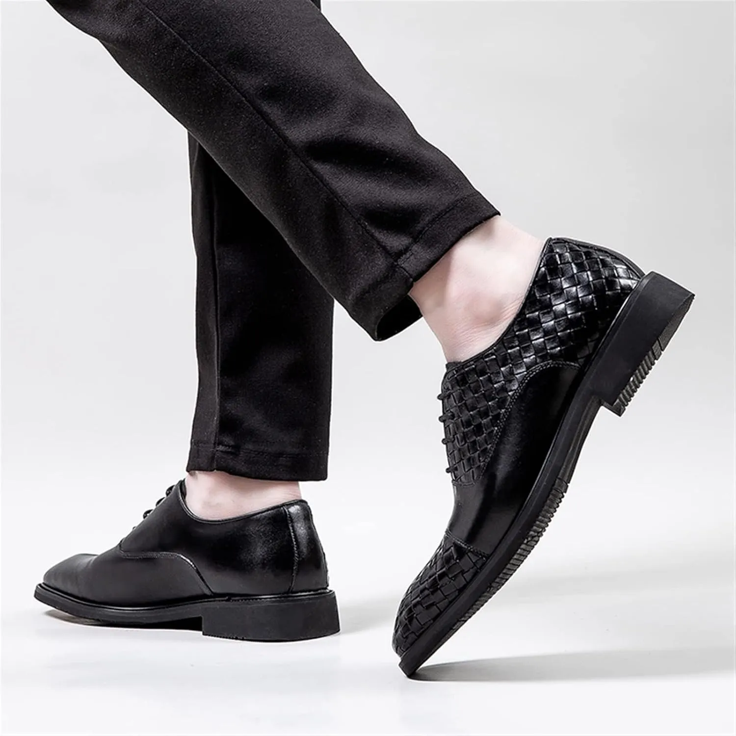 Oxford Formal Shoes for Men Lace Up Round Burnished Toe Leather Oxford Shoes Men's Breathable Oxfords Formal Dress Wedding Dress Shoes