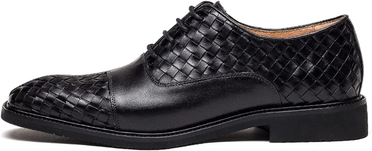 Oxford Formal Shoes for Men Lace Up Round Burnished Toe Leather Oxford Shoes Men's Breathable Oxfords Formal Dress Wedding Dress Shoes