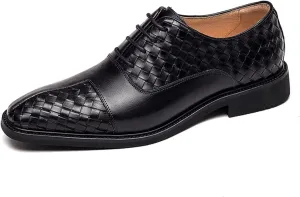 Oxford Formal Shoes for Men Lace Up Round Burnished Toe Leather Oxford Shoes Men's Breathable Oxfords Formal Dress Wedding Dress Shoes