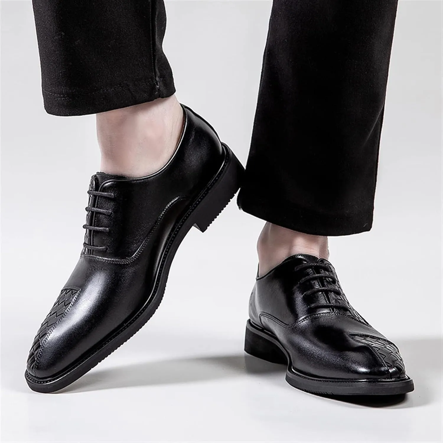 Oxford Formal Shoes for Men Lace Up Round Burnished Toe Leather Oxford Shoes Men's Breathable Oxfords Formal Dress Wedding Dress Shoes