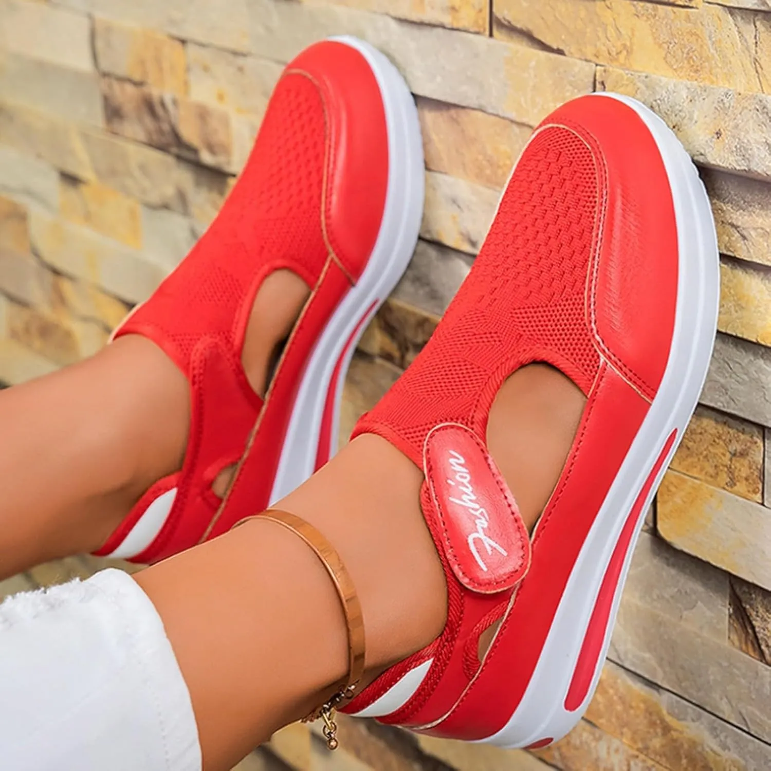 Platform Sandals for Women 2025 Arch Support Comfortable Sneakers Closed Toe Casual Slip On Loafers Low Top Walking Shoes Dressy Summer Wedges Knitted Breathable Lightweight Comfort Canvas