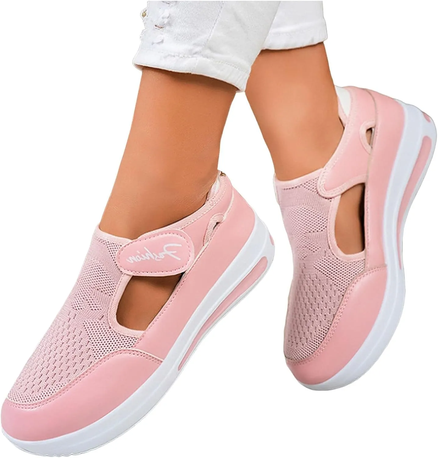 Platform Sandals for Women 2025 Arch Support Comfortable Sneakers Closed Toe Casual Slip On Loafers Low Top Walking Shoes Dressy Summer Wedges Knitted Breathable Lightweight Comfort Canvas