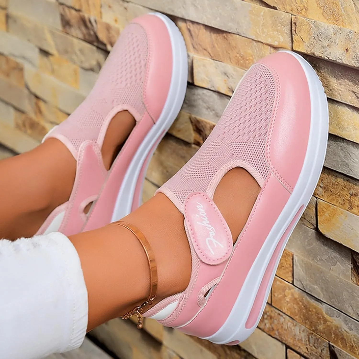 Platform Sandals for Women 2025 Arch Support Comfortable Sneakers Closed Toe Casual Slip On Loafers Low Top Walking Shoes Dressy Summer Wedges Knitted Breathable Lightweight Comfort Canvas