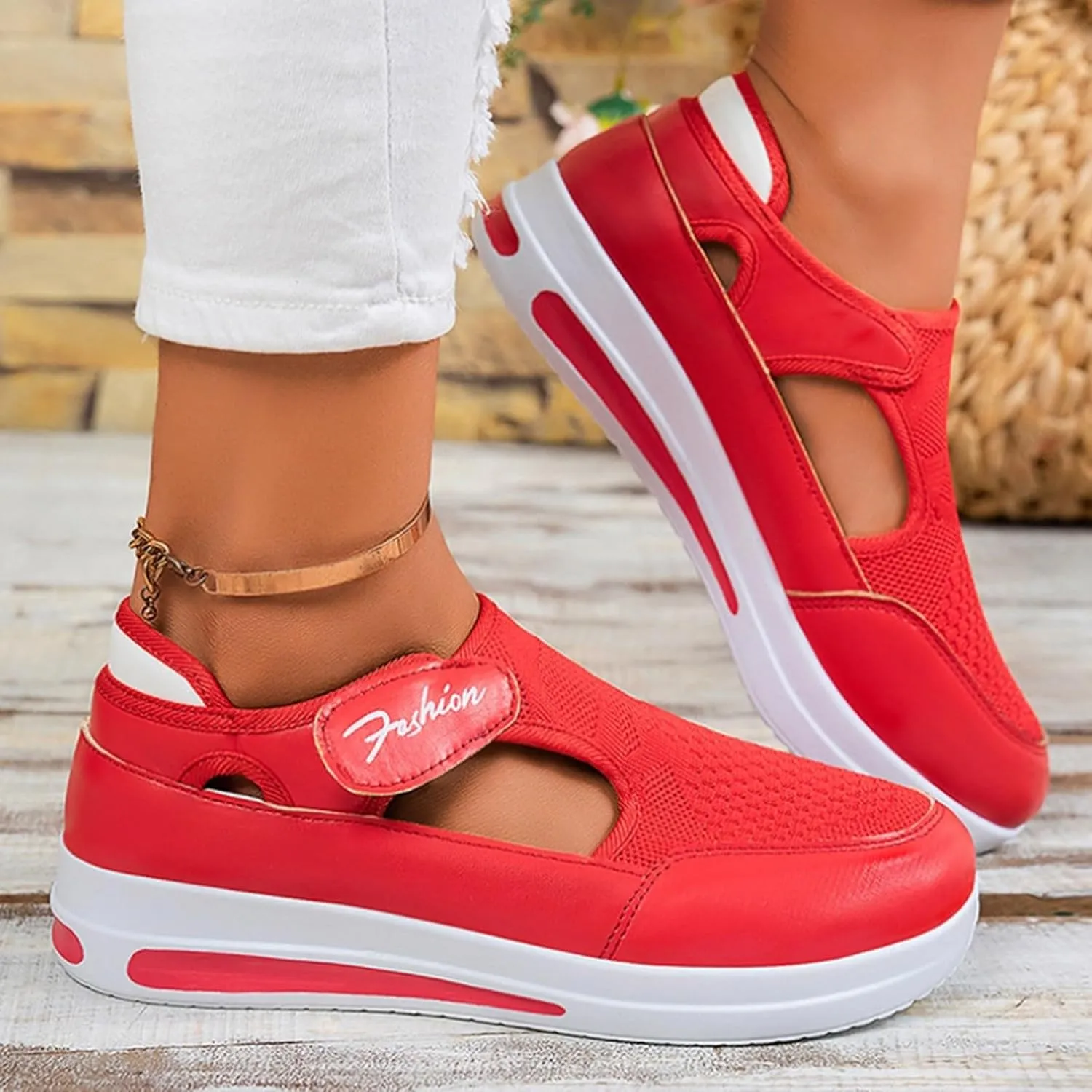 Platform Sandals for Women 2025 Arch Support Comfortable Sneakers Closed Toe Casual Slip On Loafers Low Top Walking Shoes Dressy Summer Wedges Knitted Breathable Lightweight Comfort Canvas