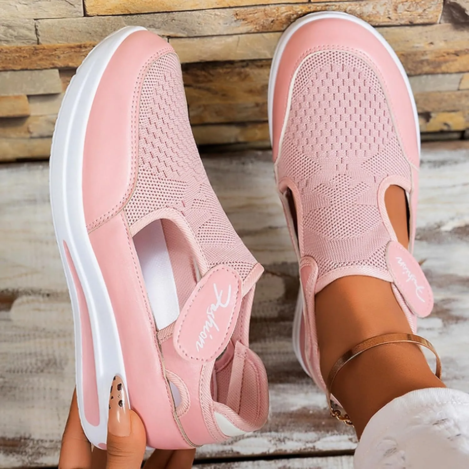 Platform Sandals for Women 2025 Arch Support Comfortable Sneakers Closed Toe Casual Slip On Loafers Low Top Walking Shoes Dressy Summer Wedges Knitted Breathable Lightweight Comfort Canvas