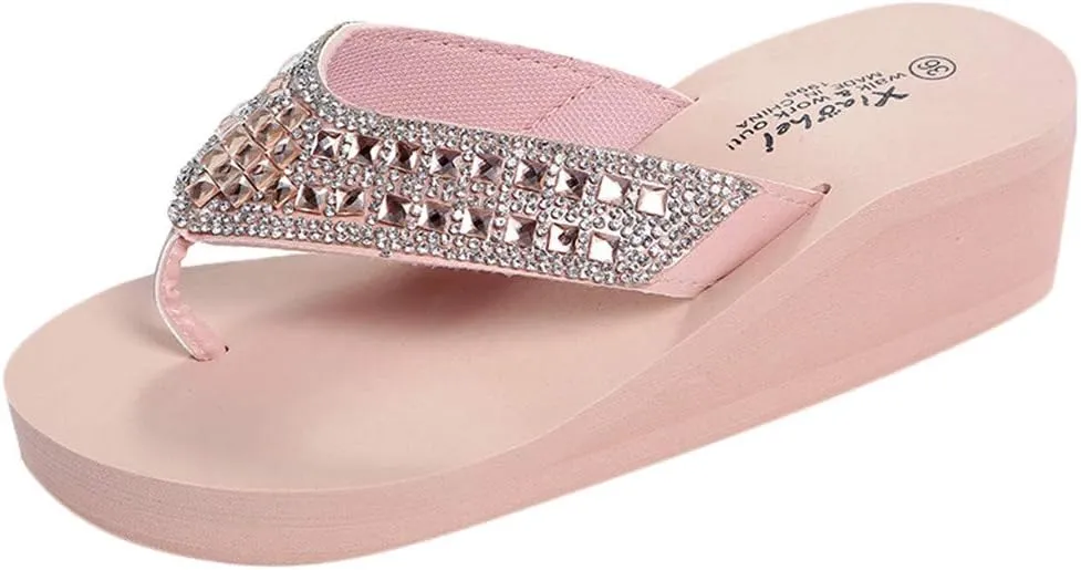 Platform Sandals Women, Women's Fashion Summer Flip-Flops Thick Sole Casual Rhinester Butterfly Sandals Wedge Heel Soft Sole Dressy Sandals