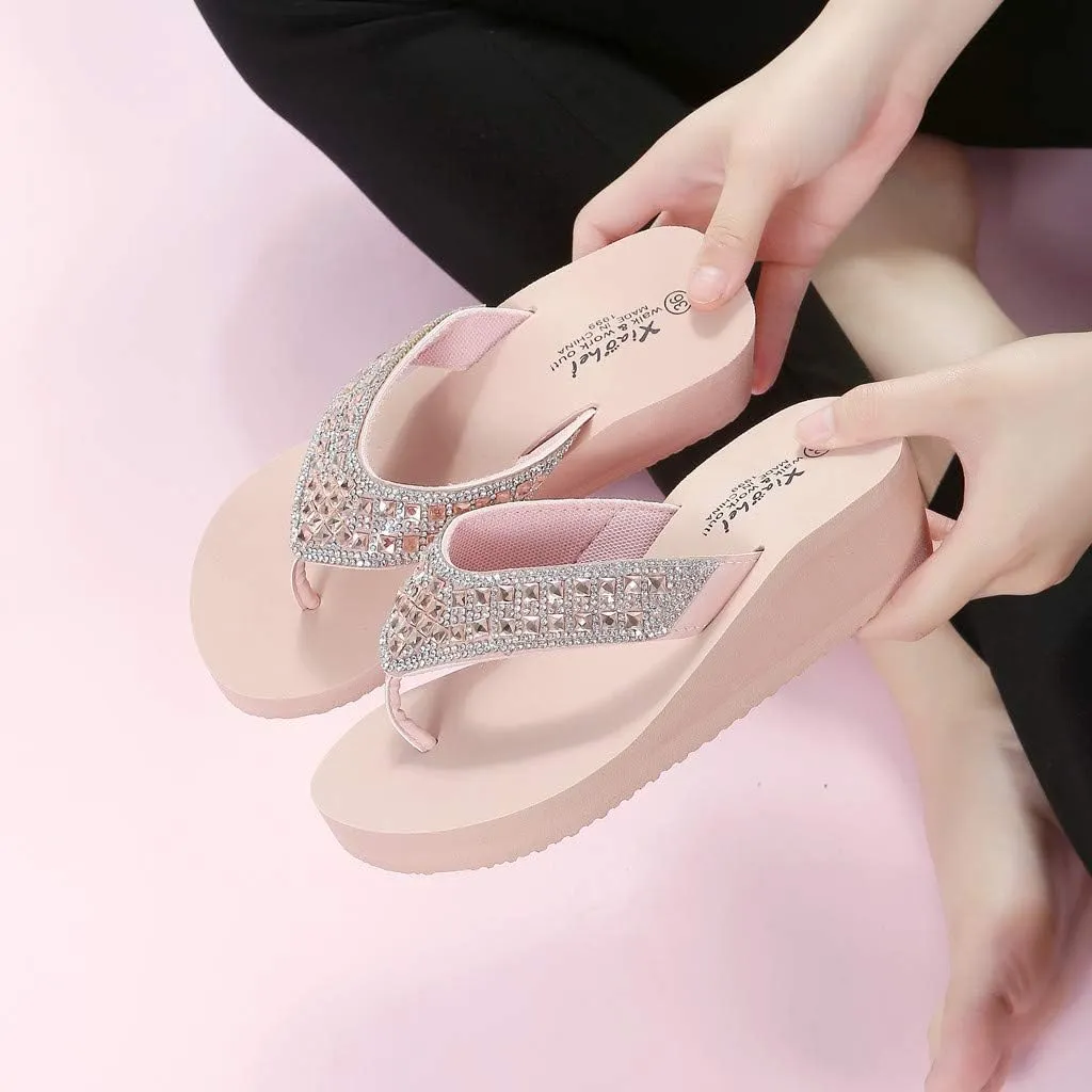 Platform Sandals Women, Women's Fashion Summer Flip-Flops Thick Sole Casual Rhinester Butterfly Sandals Wedge Heel Soft Sole Dressy Sandals