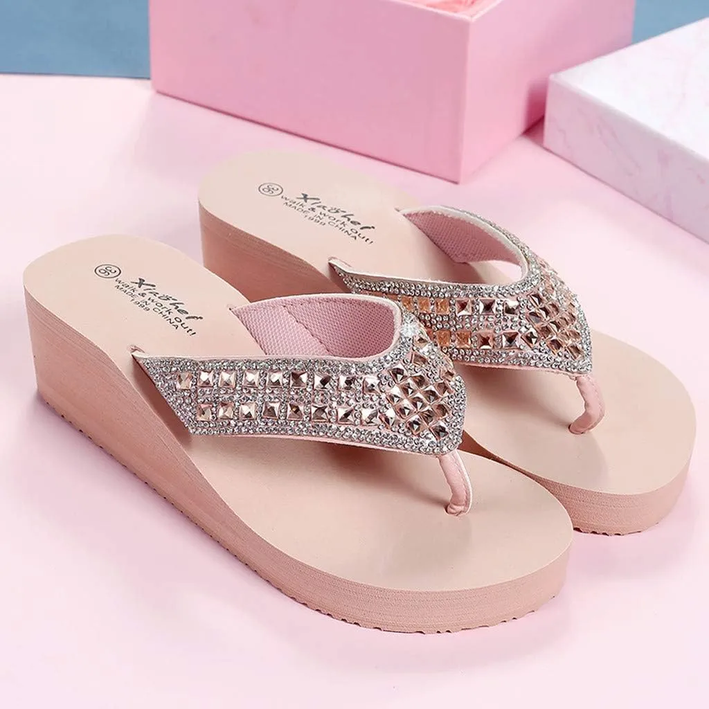 Platform Sandals Women, Women's Fashion Summer Flip-Flops Thick Sole Casual Rhinester Butterfly Sandals Wedge Heel Soft Sole Dressy Sandals