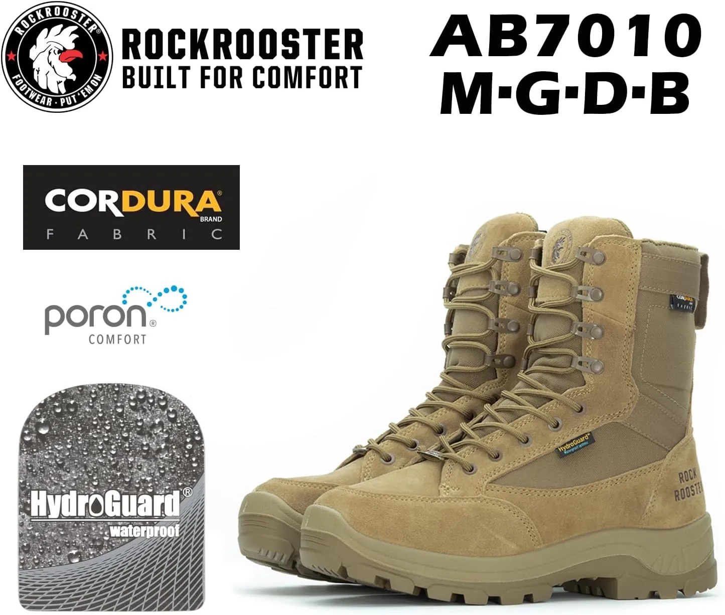 ROCKROOSTER Tactical Boots for men, Comfortable Anti-Fatigue Tech, Durable, Quick Dry Combat Boots