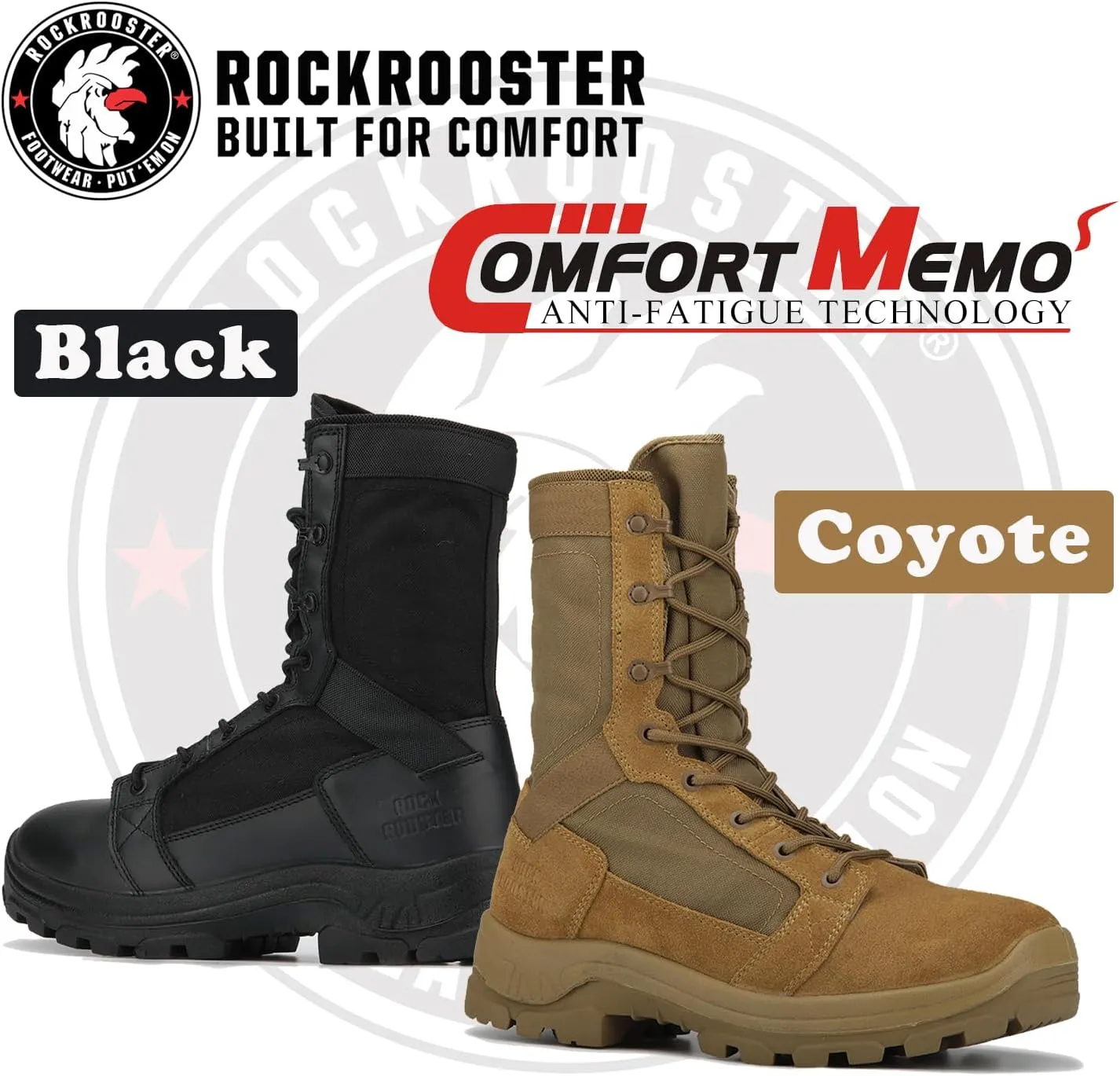 ROCKROOSTER Tactical Boots for men, Comfortable Anti-Fatigue Tech, Durable, Quick Dry Combat Boots
