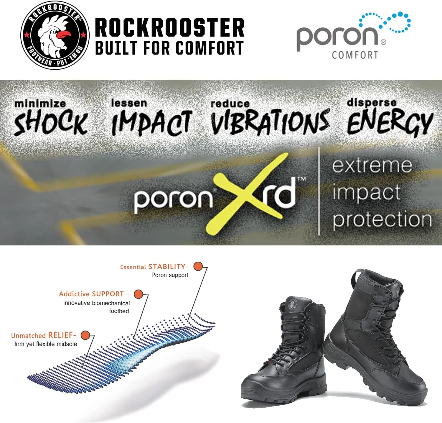 ROCKROOSTER Tactical Boots for men, Comfortable Anti-Fatigue Tech, Durable, Quick Dry Combat Boots
