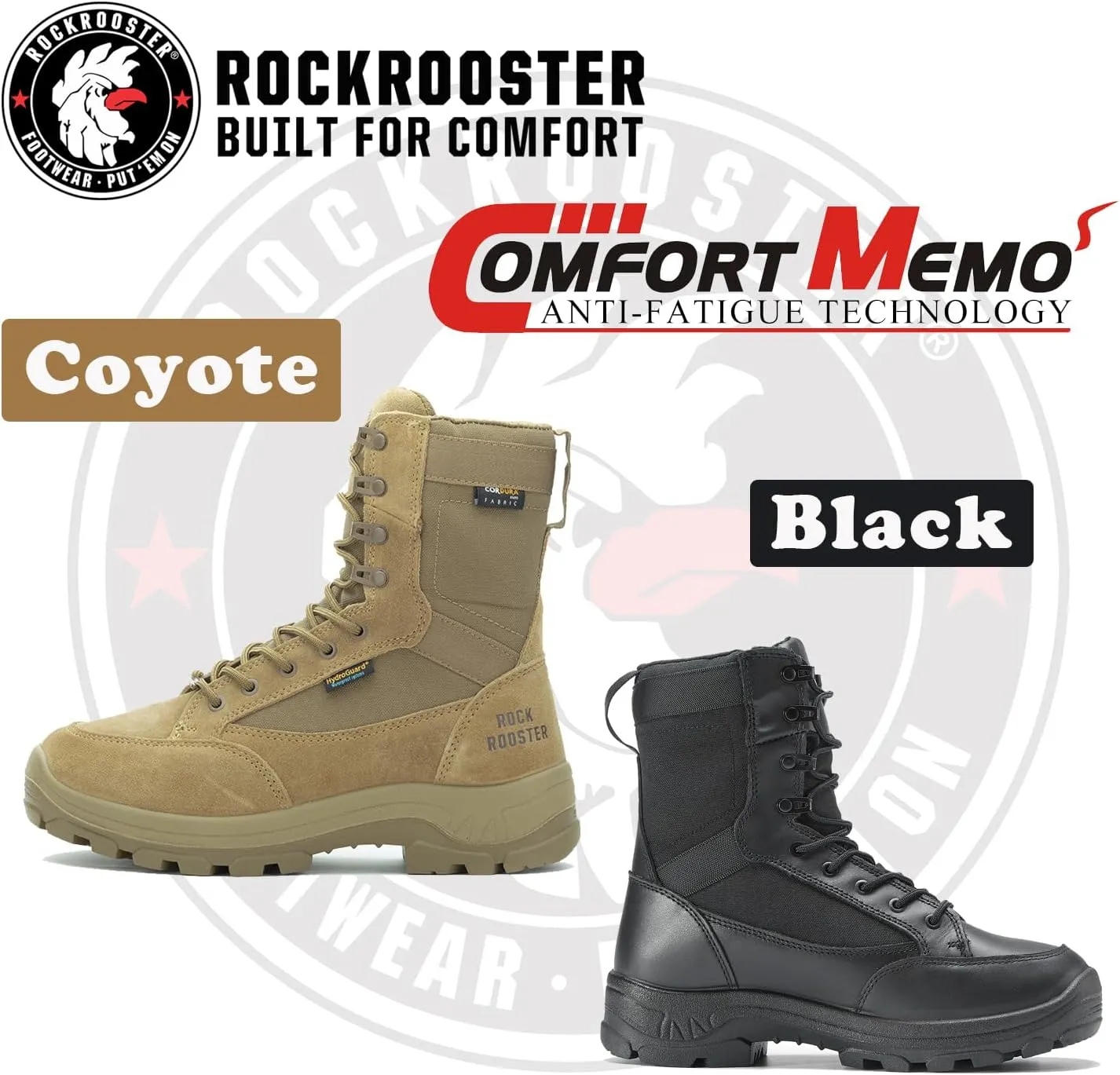 ROCKROOSTER Tactical Boots for men, Comfortable Anti-Fatigue Tech, Durable, Quick Dry Combat Boots