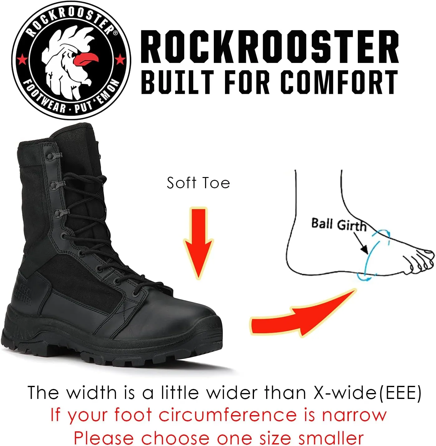 ROCKROOSTER Tactical Boots for men, Comfortable Anti-Fatigue Tech, Durable, Quick Dry Combat Boots