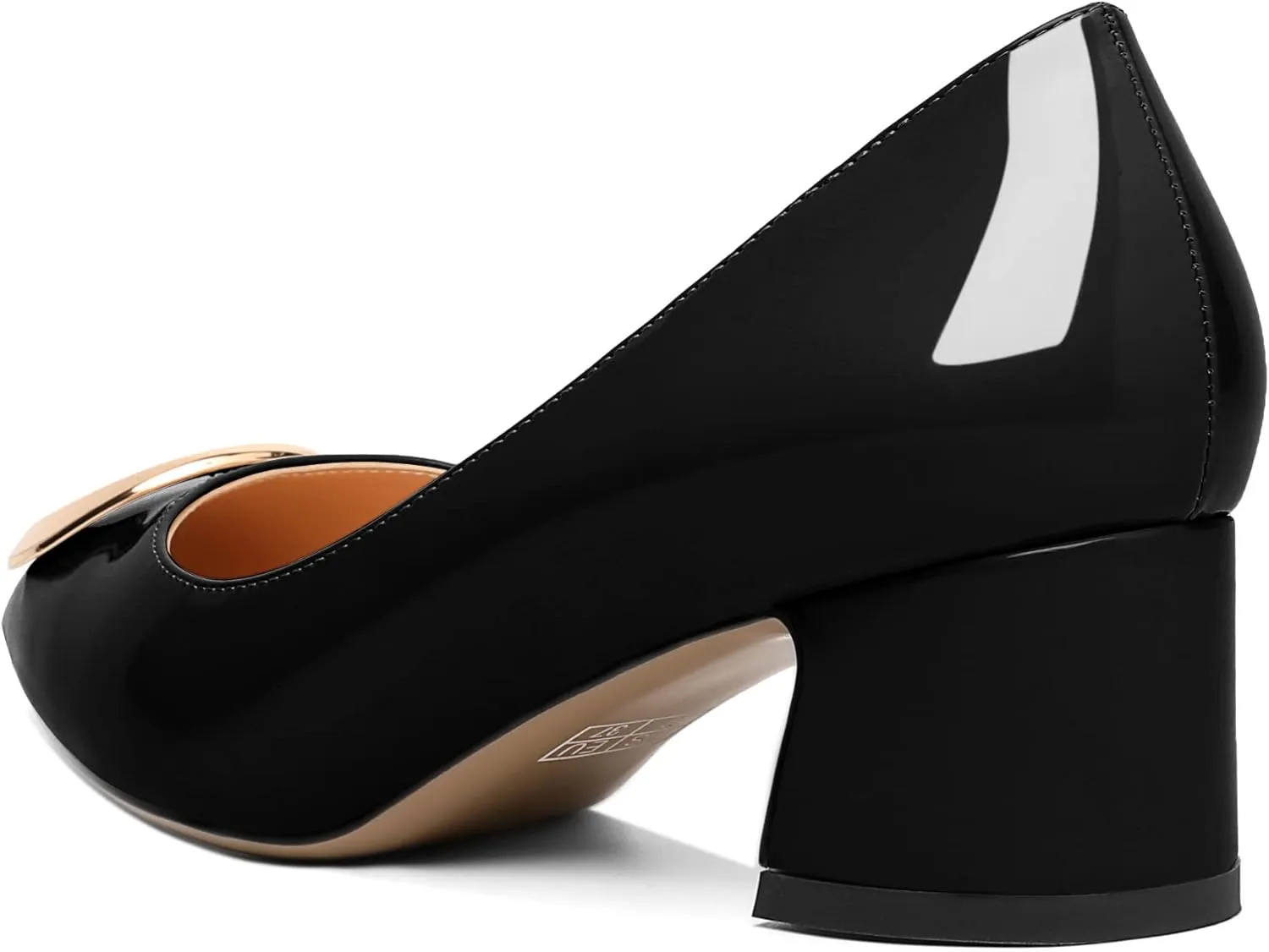 SAMMITOP Women's Block Heel Chunky Pumps Low Heels Pointed Toe Heel with Metal Buckle Slip on Closed Toe Heeled Loafers Wedding Party Dress Shoes